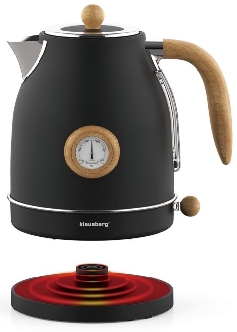 CZAJNIK ELEKTRYCZNY Z TERMOMETREM STAL NIERDZEWNA 1.7L 2200W KLAUSBERG KB-7907 CZARNY