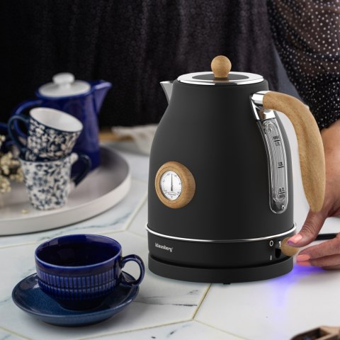 CZAJNIK ELEKTRYCZNY Z TERMOMETREM STAL NIERDZEWNA 1.7L 2200W KLAUSBERG KB-7907 CZARNY