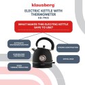 CZAJNIK ELEKTRYCZNY Z TERMOMETREM STAL NIERDZEWNA 1.8L 2200W KLAUSBERG KB-7905 CZARNY/ROSE GOLD