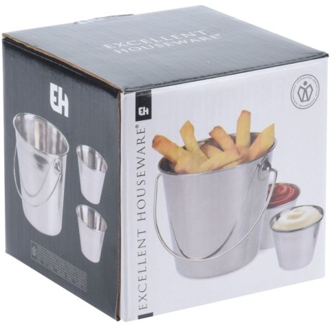 WIADERKO NA FRYTKI I MISECZKI NA SOSY STALOWE DO SERWOWANIA 3-ELE EXCELLENT HOUSEWARE 110708