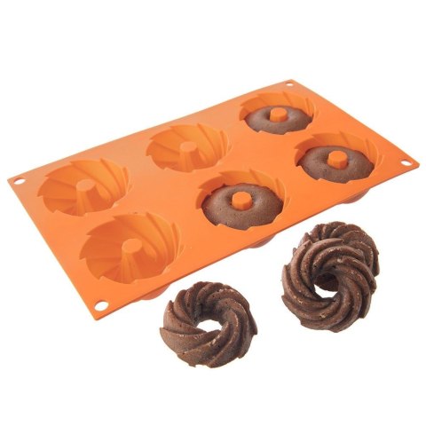 FORMA DO PIECZENIA 6 BABECZEK DONUTÓW SILIKONOWA POMARAŃCZOWA SILLINIE ORION 151788