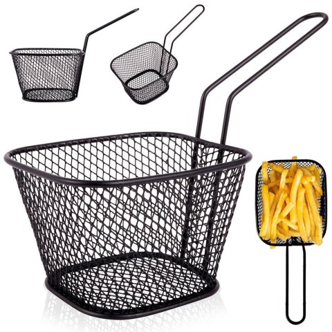 Koszyk na frytki do serwowania frytek metalowy czarny 20x8.5x12.5cm HIT 139249