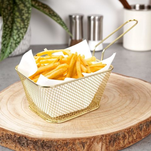 Koszyk na frytki do serwowania frytek metalowy złoty 14x12x7cm HIT 139275