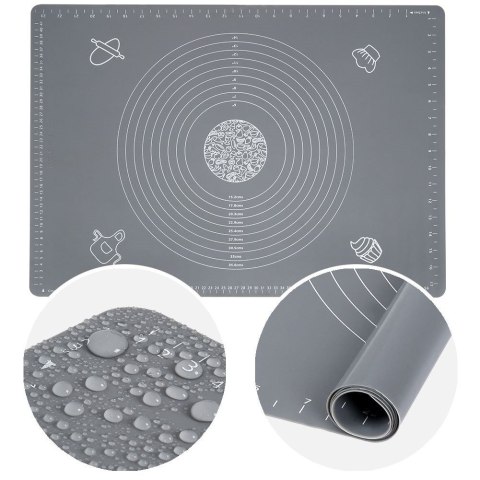 Stolnica do ciasta silikonowa szara mata kuchenna gruba duża 65x45cm XXL VILDE 259001