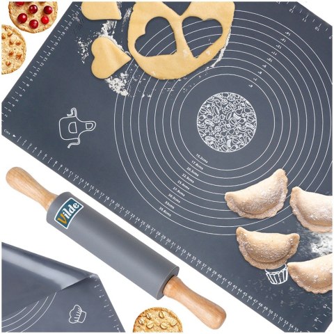 Stolnica do ciasta + wałek silikonowa duża gruba mata kuchenna 64X45cm 2-ele VILDE 279001