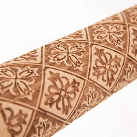 Wałek do ciasta drewniany dekoracyjny obrotowy z wzorem dzwoneczki 38cm ORION 141253