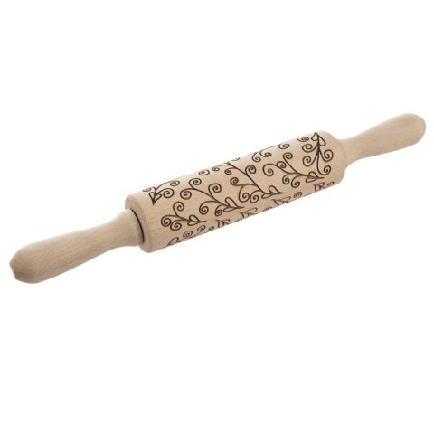 Wałek do ciasta drewniany dekoracyjny obrotowy z wzorem łodygi 33cm ORION 141258