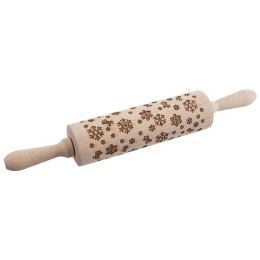 Wałek do ciasta drewniany dekoracyjny obrotowy z wzorem płatki śniegu 38cm ORION 141248