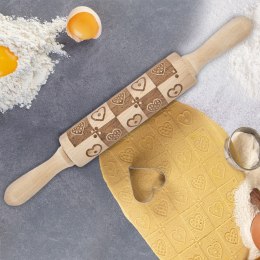 Wałek do ciasta drewniany dekoracyjny obrotowy z wzorem serce 33cm ORION 141257