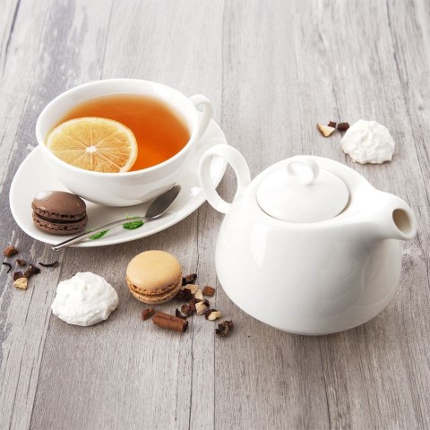 Dzbanek z filiżanką do herbaty zestaw porcelanowy biały 3-ele MONA ORION 129428