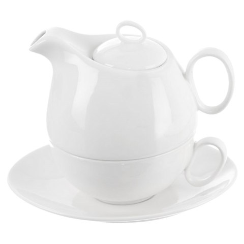 Dzbanek z filiżanką do herbaty zestaw porcelanowy biały 3-ele MONA ORION 129428