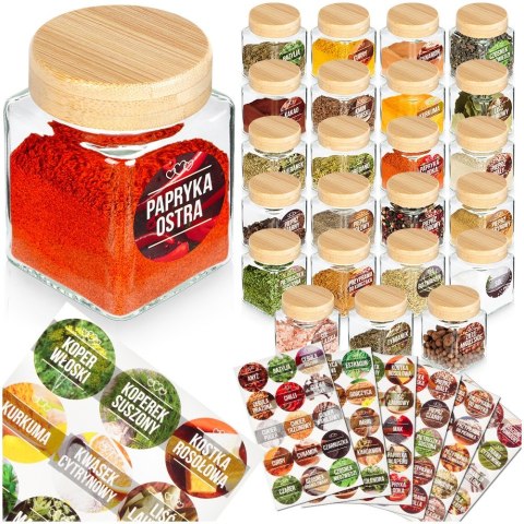 Pojemniki na przyprawy 24 szt 100ml pojemnik szklany + 90 etykiety VILDE 229194
