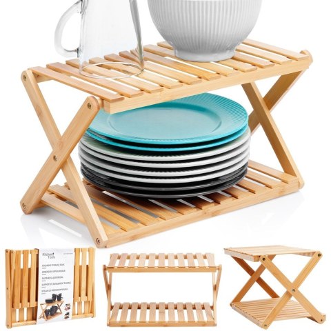 Półka kuchenna dwupoziomowa stojąca drewniana 34.5x18.5x19cm HIT 229149