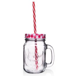 Słoik do picia napojów szklany z zakrętką i słomką 450ml ORION 125551