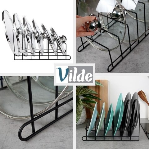 Stojak organizer na pokrywki i talerze do szafki na blat metal czarny VILDE 229062