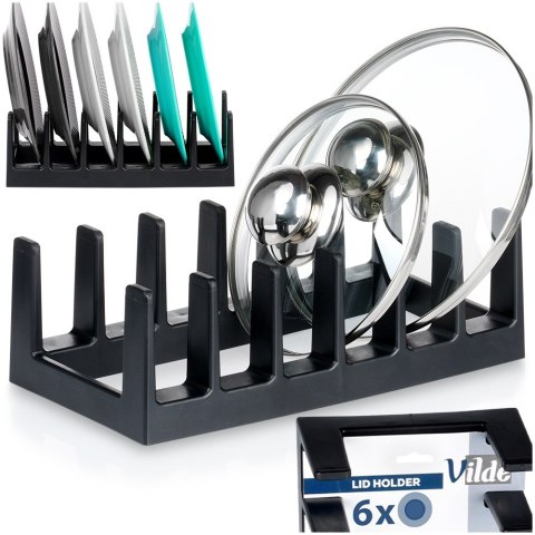 Stojak organizer na pokrywki talerze uniwersalny czarny 28x15x9cm VILDE 229084