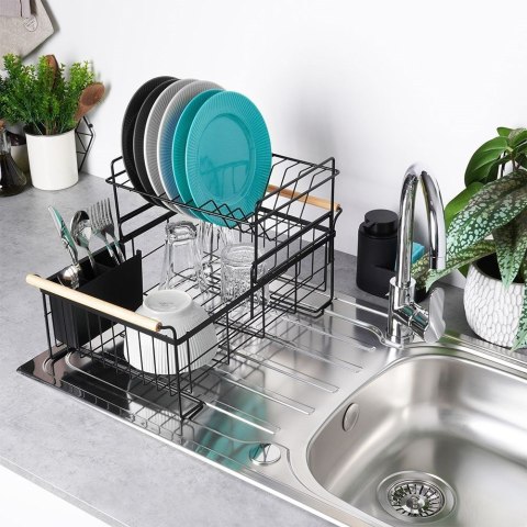 Suszarka do naczyń na naczynia stojąca czarna dwupoziomowa 48x29x28.5cm VILDE 229094