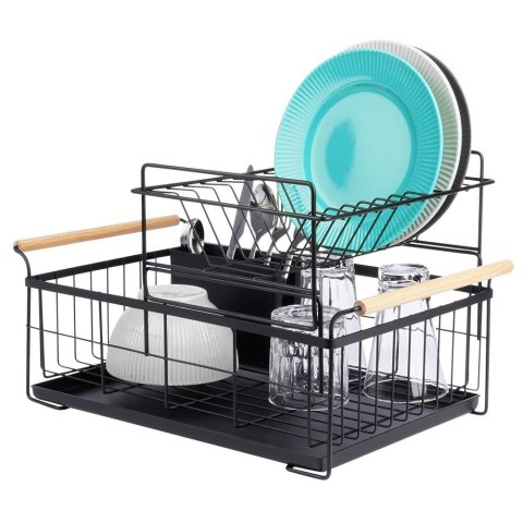 Suszarka do naczyń na naczynia stojąca czarna dwupoziomowa 48x29x28.5cm VILDE 229094