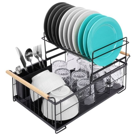 Suszarka do naczyń na naczynia stojąca czarna dwupoziomowa 48x29x28.5cm VILDE 229094