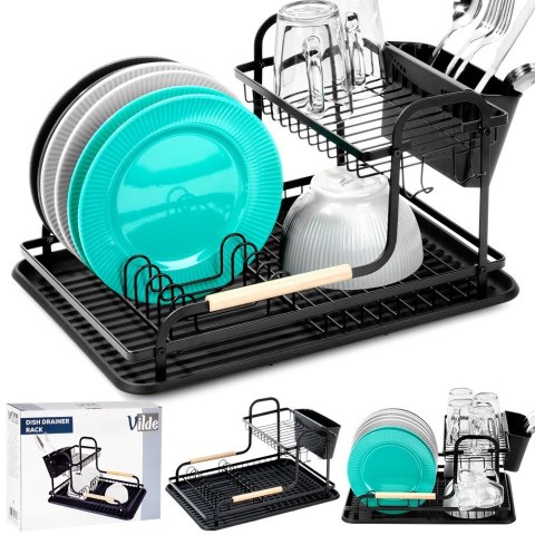 Suszarka do naczyń na naczynia stojąca czarna dwupoziomowa 48.5x32x23.5cm VILDE 229157