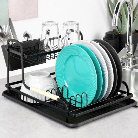 Suszarka do naczyń na naczynia stojąca czarna dwupoziomowa 48.5x32x23.5cm VILDE 229157