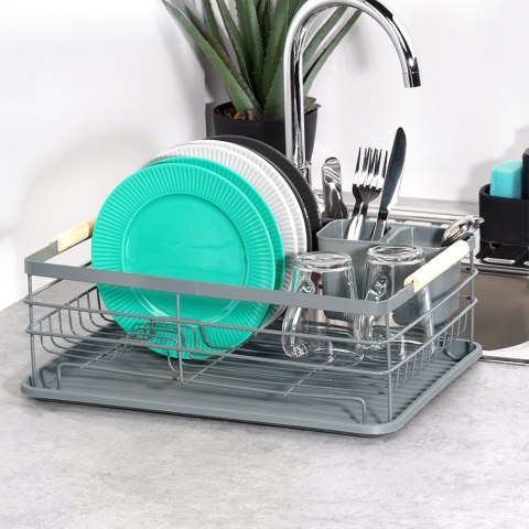 Suszarka do naczyń na naczynia stojąca na blat szara 42.5x32x14.5cm VILDE 229125
