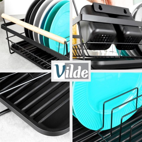 Suszarka do suszenia naczyń na naczynia stojąca czarna metalowa 50.5x33x18cm VILDE 229189