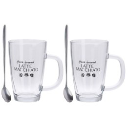 Szklanki do kawy latte 300ml 2 sztuki zestaw szklanek komplet łyżeczki EXCELLENT HOUSEWARE 122723