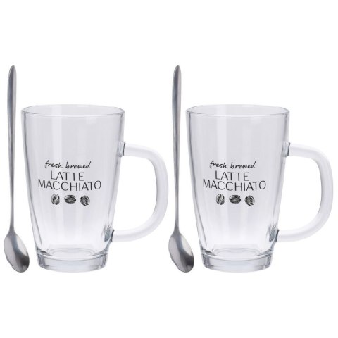 Szklanki do kawy latte 300ml 2 sztuki zestaw szklanek komplet łyżeczki EXCELLENT HOUSEWARE 122723