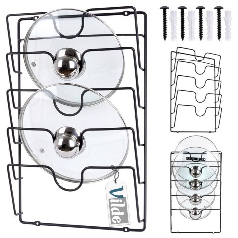Wieszak uchwyt na pokrywki organizer metalowy czarny VILDE 569737