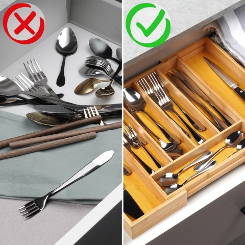 Wkład na sztućce do szuflady szuflad organizer rozsuwany bambusowy 28-45x33.5cm VILDE 229196