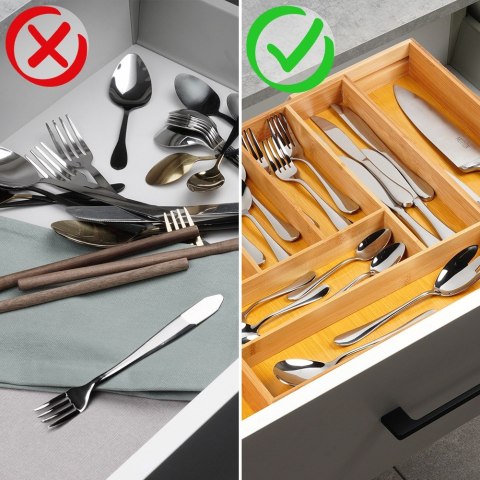 Wkład na sztućce do szuflady szuflad organizer rozsuwany bambusowy 35.5-54.5x45.5cm VILDE 229200