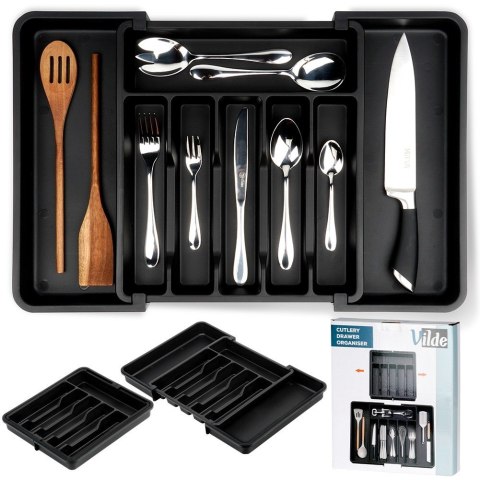 Wkład na sztućce do szuflady szuflad organizer rozsuwany czarny 33-56.5x37.5cm VILDE 229130