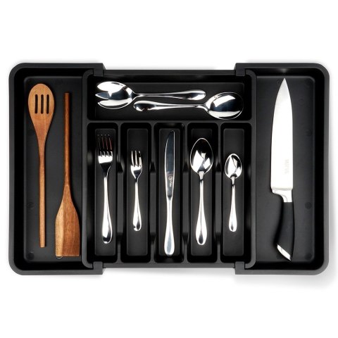 Wkład na sztućce do szuflady szuflad organizer rozsuwany czarny 33-56.5x37.5cm VILDE 229130