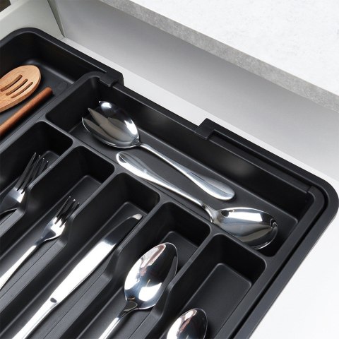 Wkład na sztućce do szuflady szuflad organizer rozsuwany czarny 33-56.5x37.5cm VILDE 229130