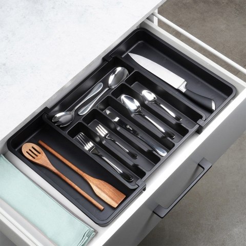 Wkład na sztućce do szuflady szuflad organizer rozsuwany czarny 33-56.5x37.5cm VILDE 229130