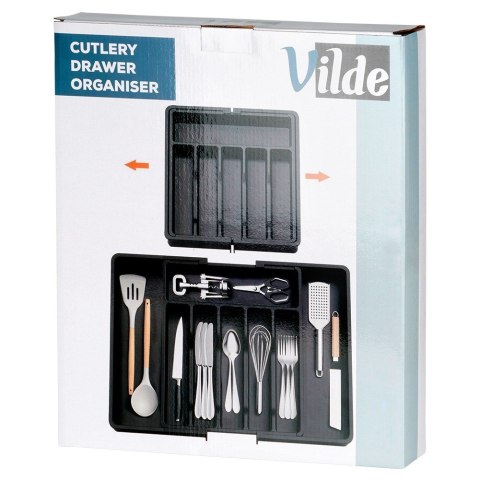 Wkład na sztućce do szuflady szuflad organizer rozsuwany czarny 33-56.5x37.5cm VILDE 229130