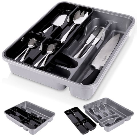 Wkład na sztućce do szuflady szuflad organizer szary 39x30.5cm VILDE 229053-S