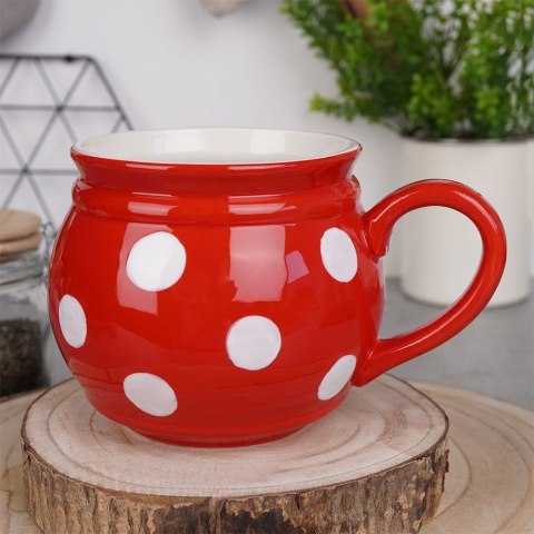 Kubek ceramiczny do herbaty grzanego wina czerwony w grochy duży 950 ml ORION 125654