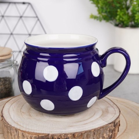 Kubek ceramiczny do herbaty grzanego wina niebieski w grochy duży 850 ml ORION 125645
