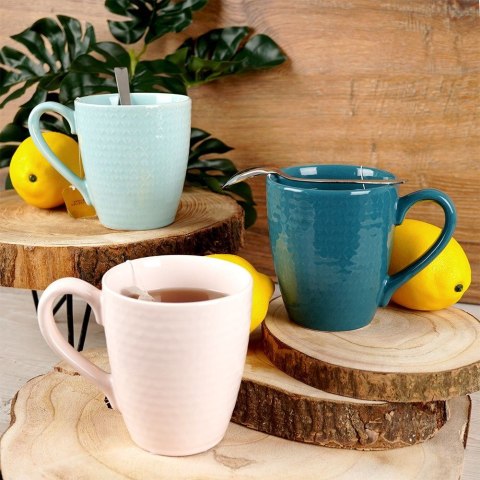 Kubek ceramiczny do kawy herbaty różowy RELIEF duży 390 ml ORION 128834