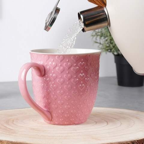 Kubek ceramiczny do kawy herbaty serca duży 580 ml różowy ORION 128847