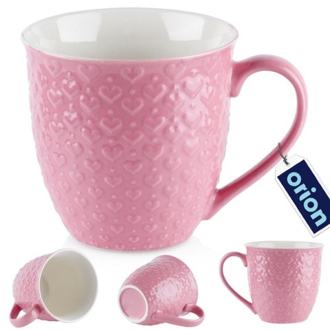 Kubek ceramiczny do kawy herbaty serca duży 580 ml różowy ORION 128847