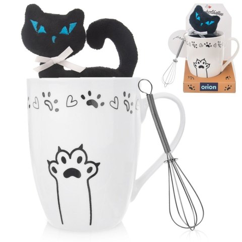 Kubek z maskotką i mieszadełkiem ceramiczny kotek 350 ml 3 ele. ORION 128848