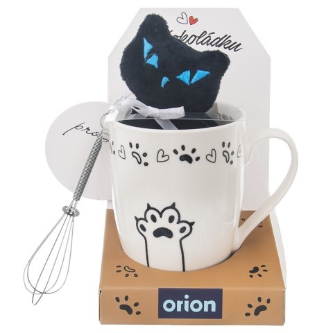 Kubek z maskotką i mieszadełkiem ceramiczny kotek 350 ml 3 ele. ORION 128848