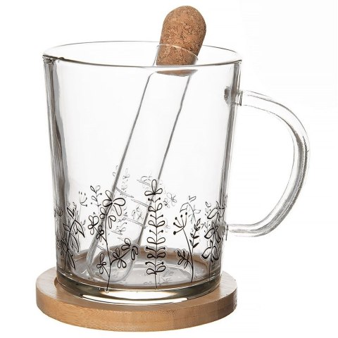 Kubek z zaparzaczem do herbaty szklany LOUKA 400 ml 3 elementy ORION 128885