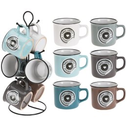 Kubki ceramiczne do kawy herbaty ze stojakiem 180 ml zestaw kubków 6 sztuk EXCELLENT HOUSEWARE 124314
