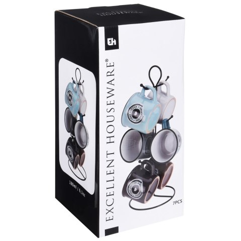 Kubki ceramiczne do kawy herbaty ze stojakiem 180 ml zestaw kubków 6 sztuk EXCELLENT HOUSEWARE 124314