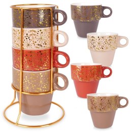 Kubki porcelanowe do kawy herbaty ze stojakiem 230 ml zestaw kubków 4 sztuki EXCELLENT HOUSEWARE 139235