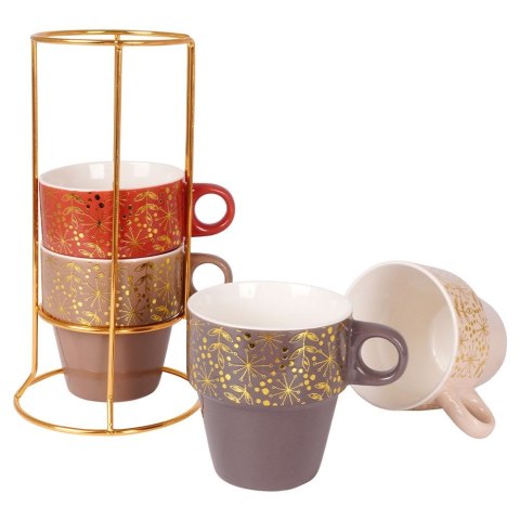 Kubki porcelanowe do kawy herbaty ze stojakiem 230 ml zestaw kubków 4 sztuki EXCELLENT HOUSEWARE 139235